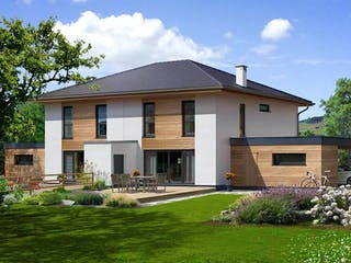 Fertighaus Doppelhaushälfte 140 W von HARTL HAUS Schlüsselfertig ab 411160€, Stadtvilla Außenansicht 1