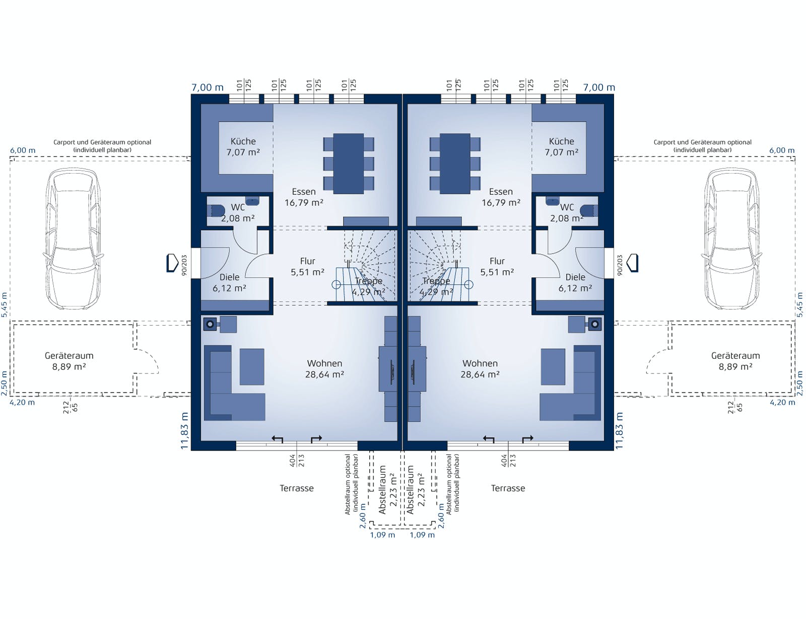 Fertighaus Doppelhaus 140 W von Hartl Haus Schlüsselfertig ab 286208€, Stadtvilla Grundriss 1
