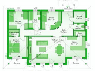 Fertighaus Elegance 122 W von HARTL HAUS, Bungalow Grundriss 1