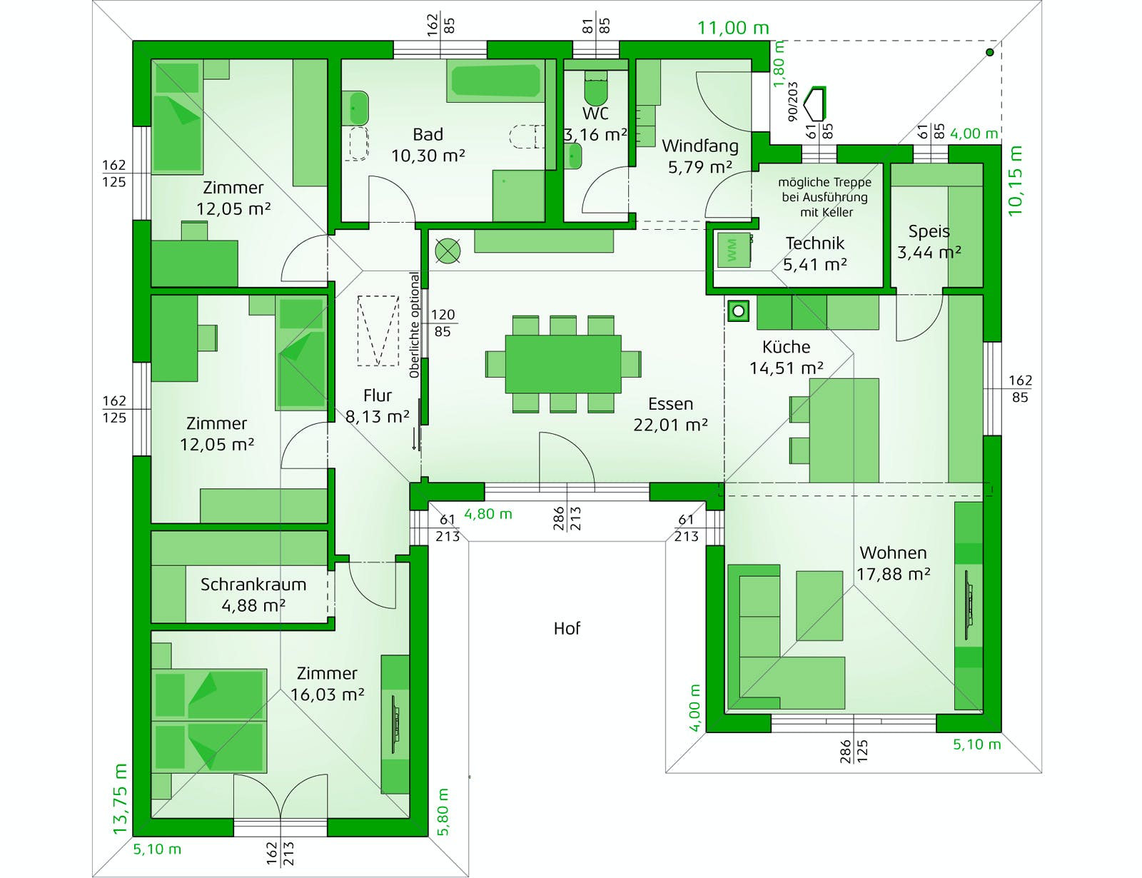 Fertighaus Elegance 136 W von Hartl Haus Schlüsselfertig ab 311480€, Bungalow Grundriss 1