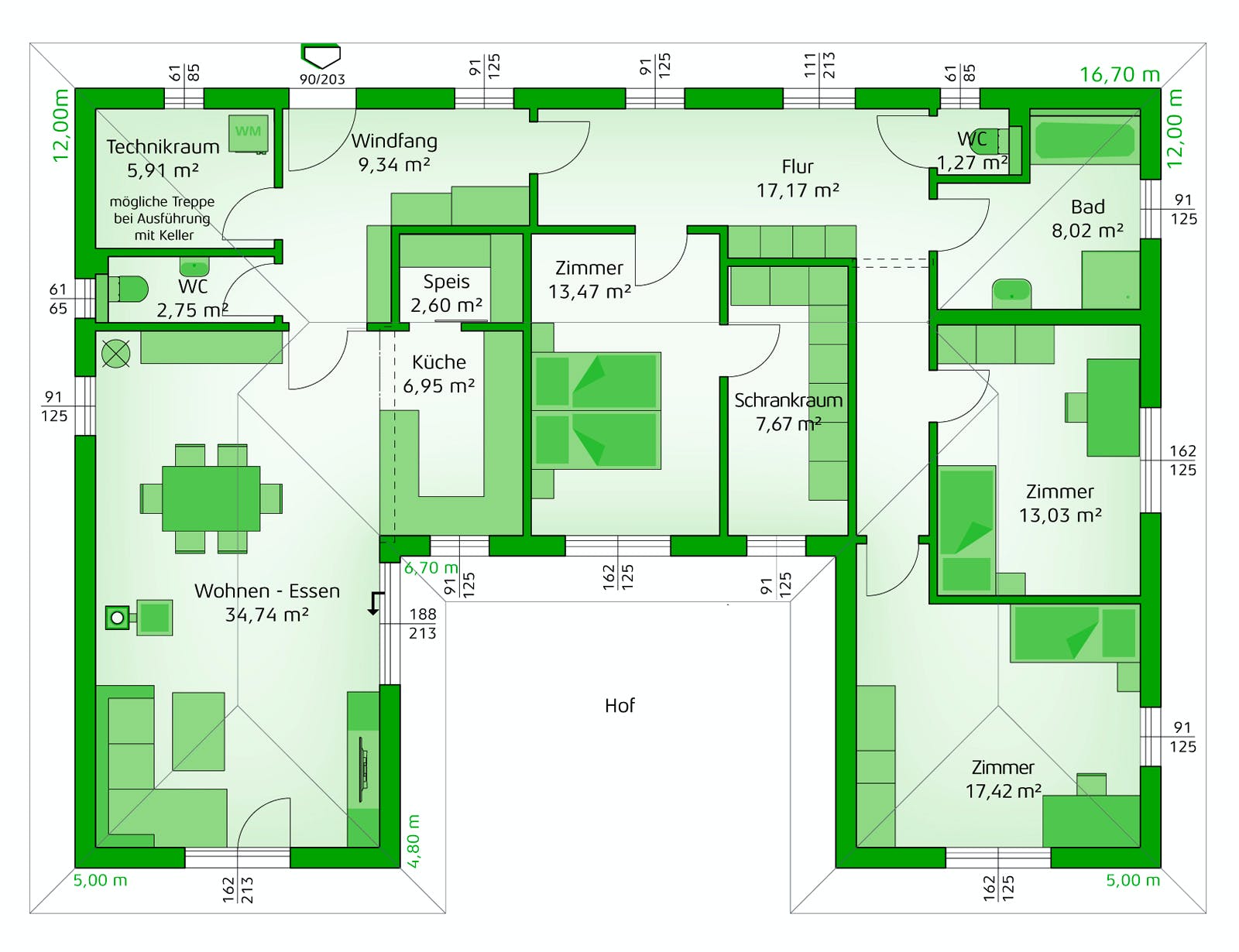 Fertighaus Elegance 140 W von Hartl Haus Schlüsselfertig ab 319072€, Bungalow Grundriss 1