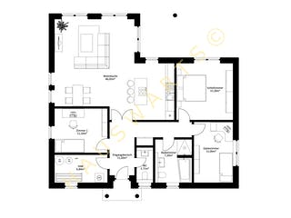 Massivhaus Bungalow Stralsund von Hauswärts Consulting Schlüsselfertig ab 250000€, Bungalow Grundriss 1