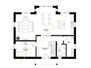 Massivhaus Landhaus Schwerin von Hauswärts Consulting Schlüsselfertig ab 395000€, Satteldach-Klassiker Grundriss 1