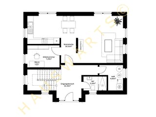 Massivhaus Landhaus Bernau von Hauswärts Consulting Schlüsselfertig ab 299000€, Satteldach-Klassiker Grundriss 1