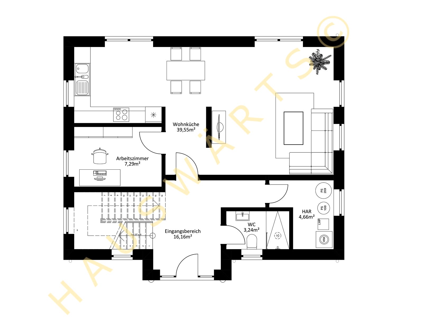 Massivhaus Bernau von Hauswärts Consulting Schlüsselfertig ab 249000€, Satteldach-Klassiker Grundriss 1