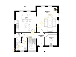 Massivhaus Landhaus Oranienburg von Hauswärts Consulting Schlüsselfertig ab 335000€, Satteldach-Klassiker Grundriss 1