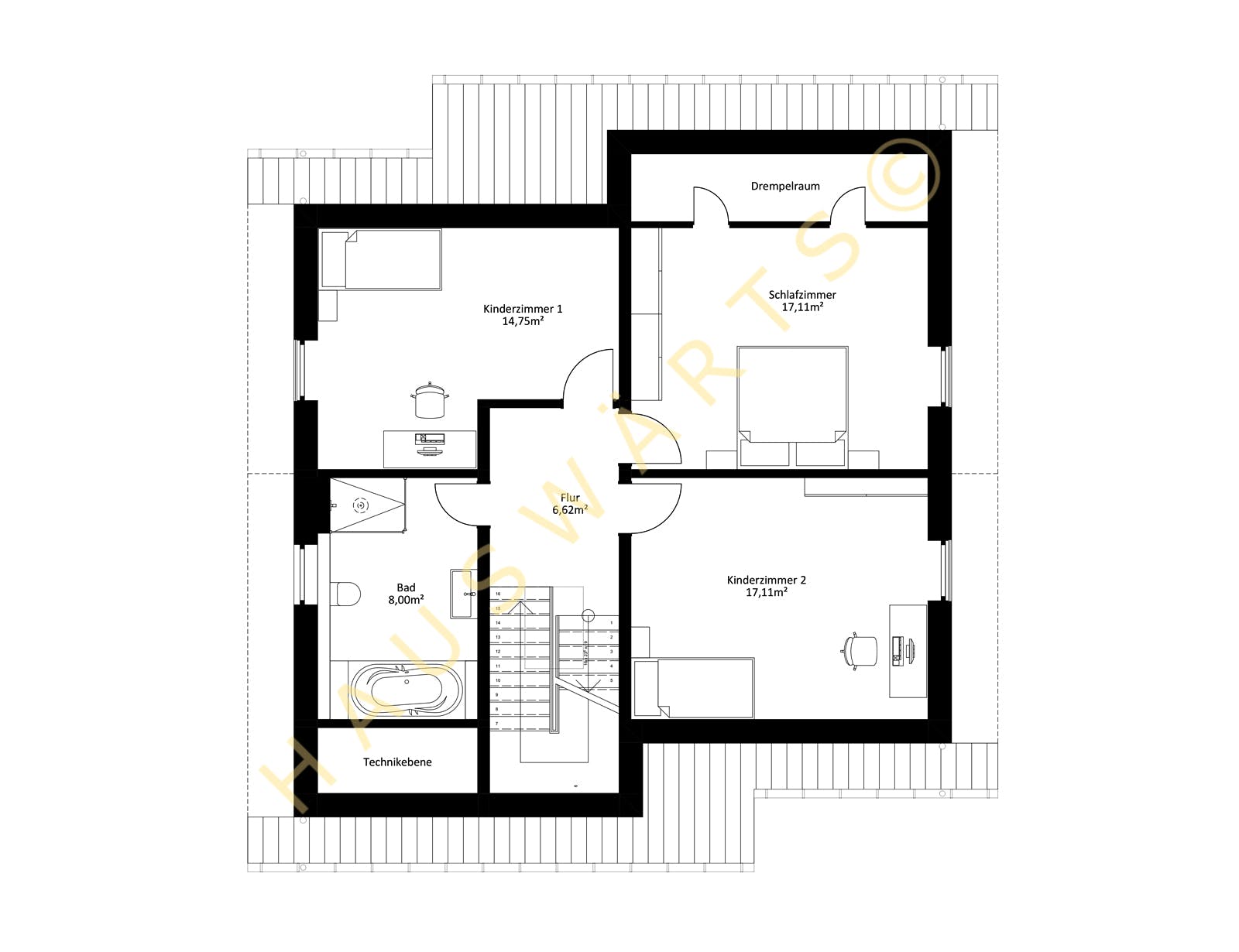 Massivhaus Oranienburg von Hauswärts Consulting Schlüsselfertig ab 279000€, Satteldach-Klassiker Grundriss 2