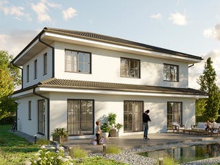 Massivhaus Stadtvilla Bad Saarow mit Einliegerwohnung von Hauswärts Consulting Schlüsselfertig ab 419000€, Außenansicht 1