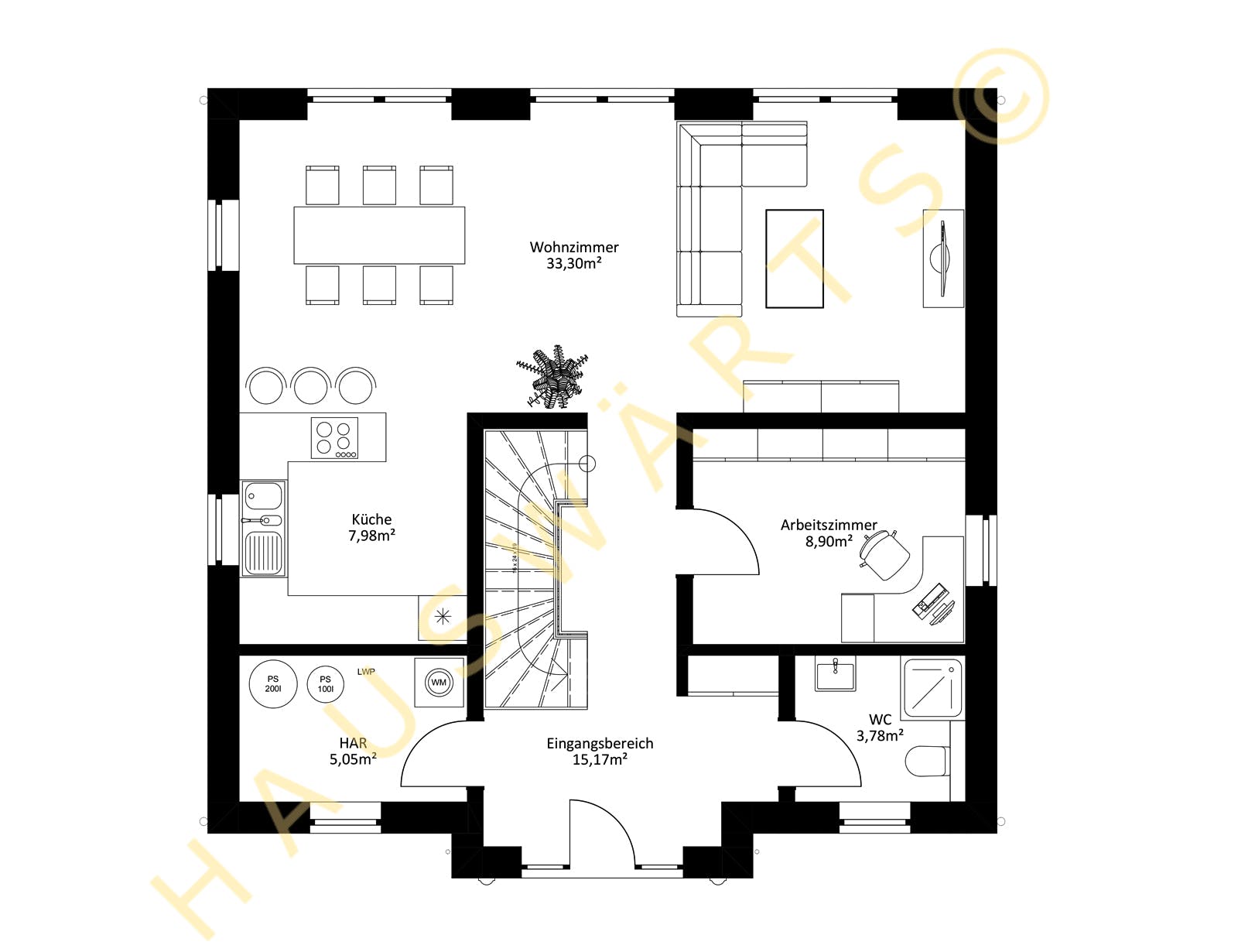 Massivhaus Berlin von Hauswärts Consulting Schlüsselfertig ab 279000€, Stadtvilla Grundriss 1