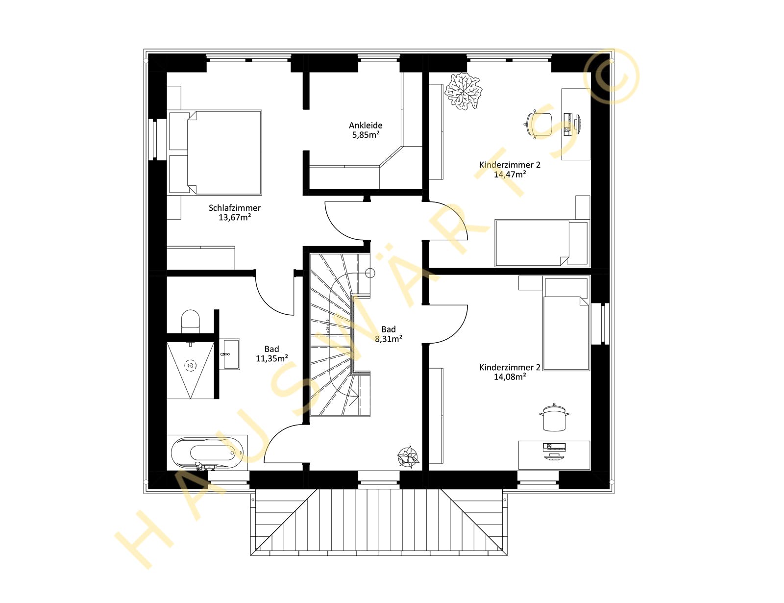 Massivhaus Berlin von Hauswärts Consulting Schlüsselfertig ab 279000€, Stadtvilla Grundriss 2