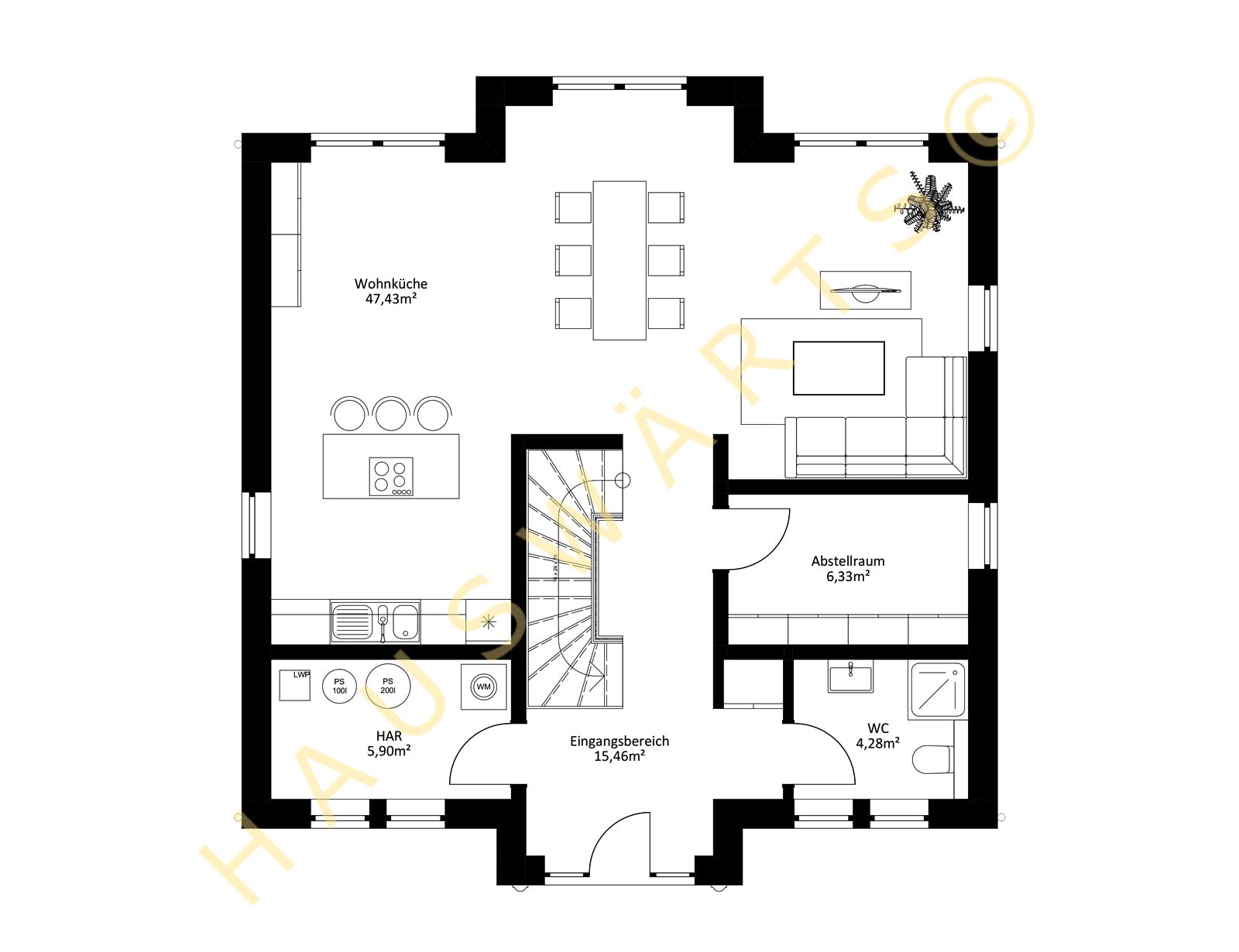 Massivhaus Potsdam von Hauswärts Consulting Schlüsselfertig ab 299000€, Stadtvilla Grundriss 1