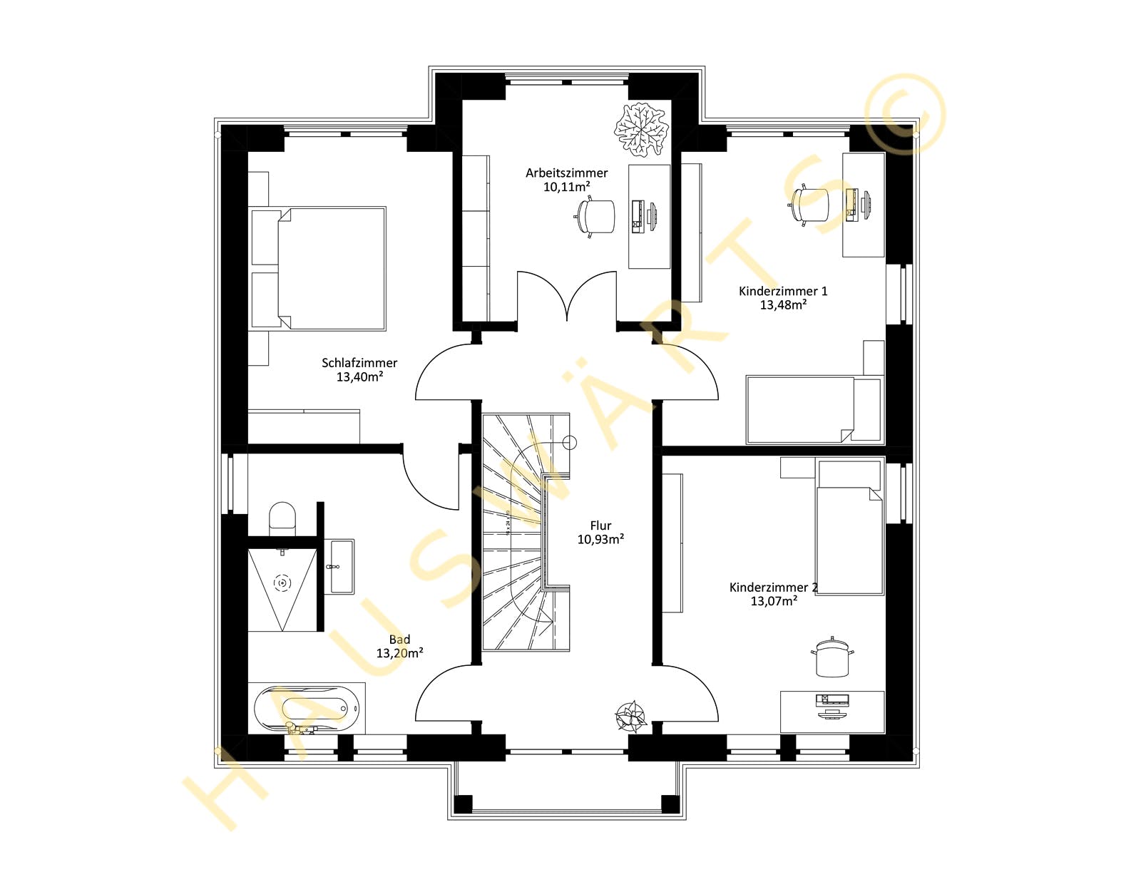Massivhaus Potsdam von Hauswärts Consulting Schlüsselfertig ab 299000€, Stadtvilla Grundriss 2
