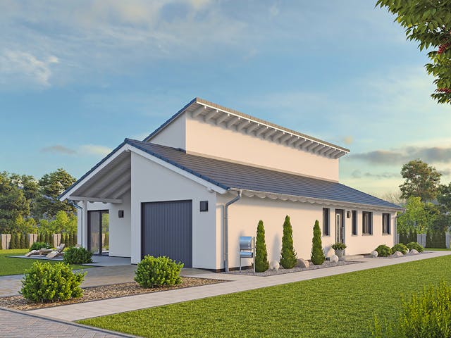 Massivhaus EFH Bungalow 119 von hebelHAUS, Bungalow Außenansicht 1