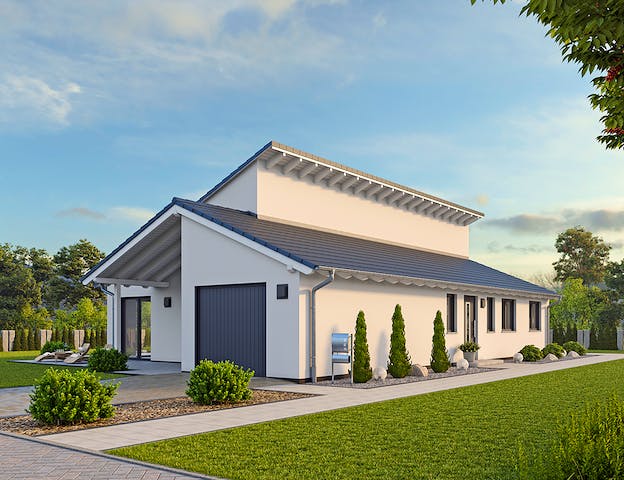 Winkelbungalow mit integrierter Garage von hebelHaus