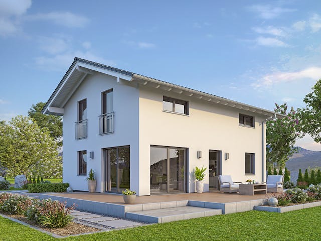 Massivhaus EFH Klassik 123 von hebelHAUS, Satteldach-Klassiker Außenansicht 1