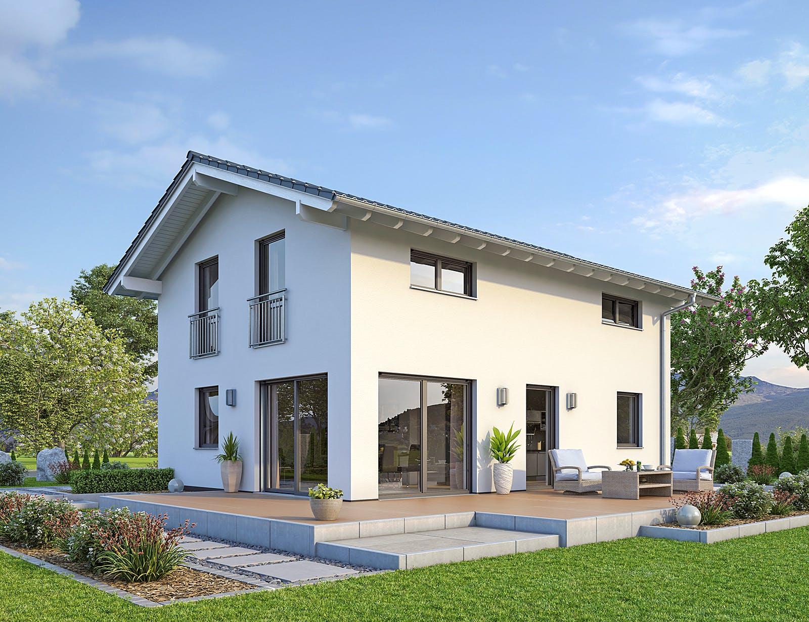 Massivhaus EFH Klassik 123 von hebelHAUS, Satteldach-Klassiker Außenansicht 1