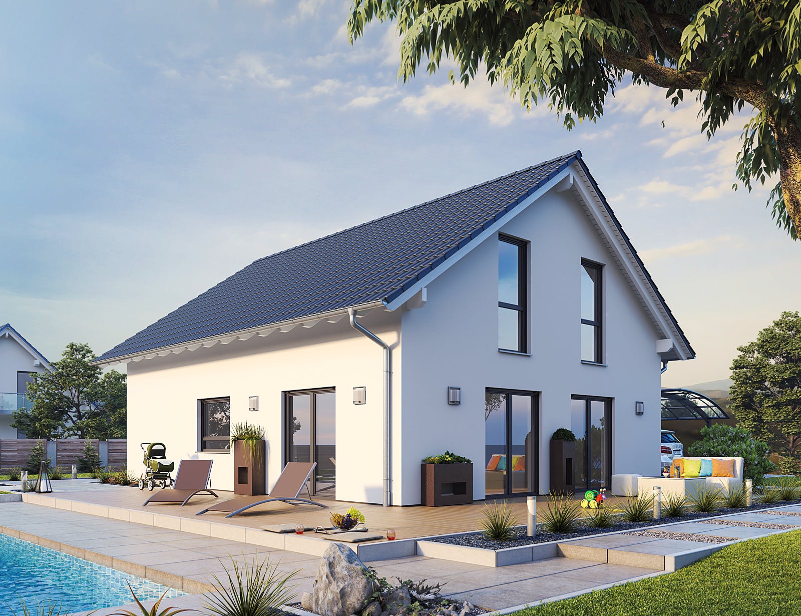 Massivhaus EFH Klassik 128 von hebelHAUS, Satteldach-Klassiker Außenansicht 2