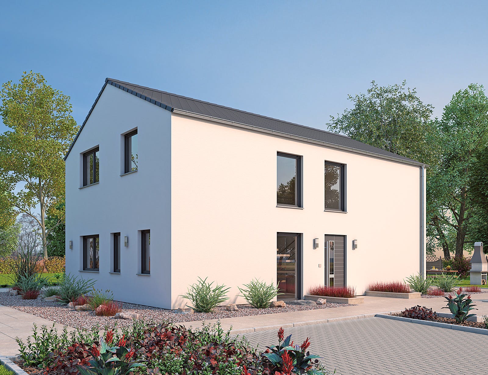 Massivhaus EFH Klassik 140 von hebelHAUS, Satteldach-Klassiker Außenansicht 1