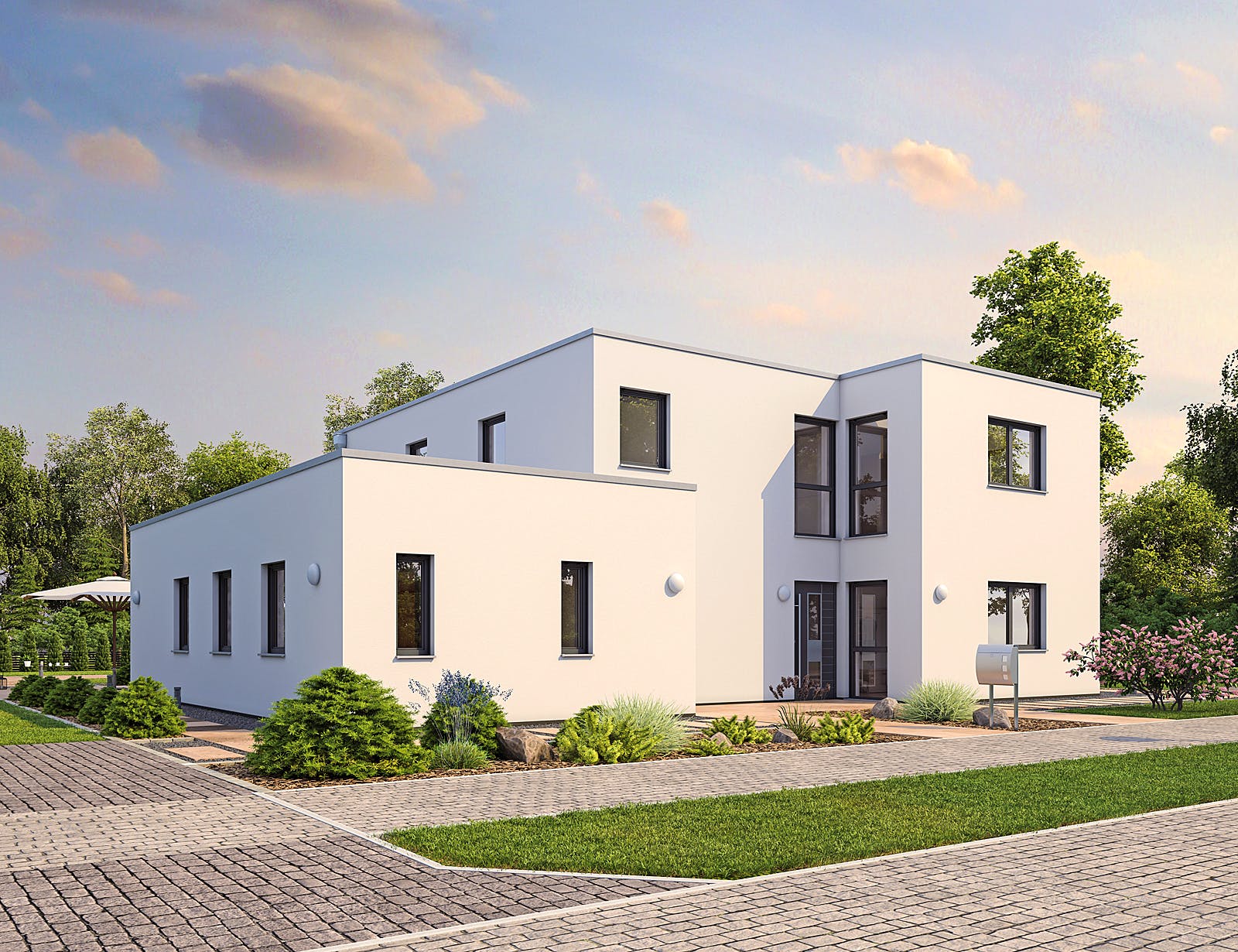 Massivhaus EFH PLUS Bauhaus 178 von hebelHAUS, Cubushaus Außenansicht 2