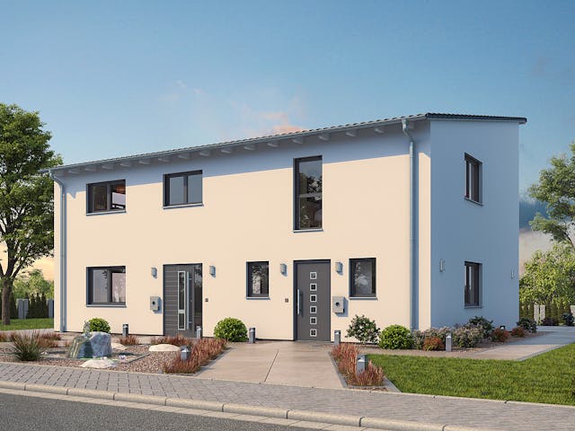 Massivhaus EFH PLUS Klassik 156 von hebelHAUS, Pultdachhaus Außenansicht 1