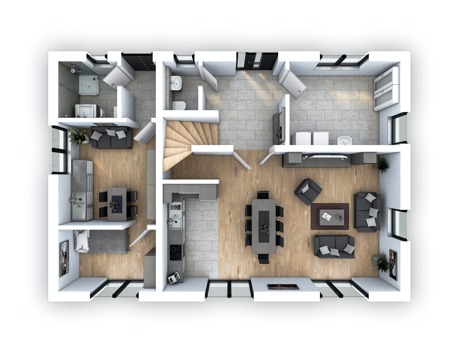 Massivhaus EFH PLUS Klassik 156 von hebelHAUS, Pultdachhaus Grundriss 1