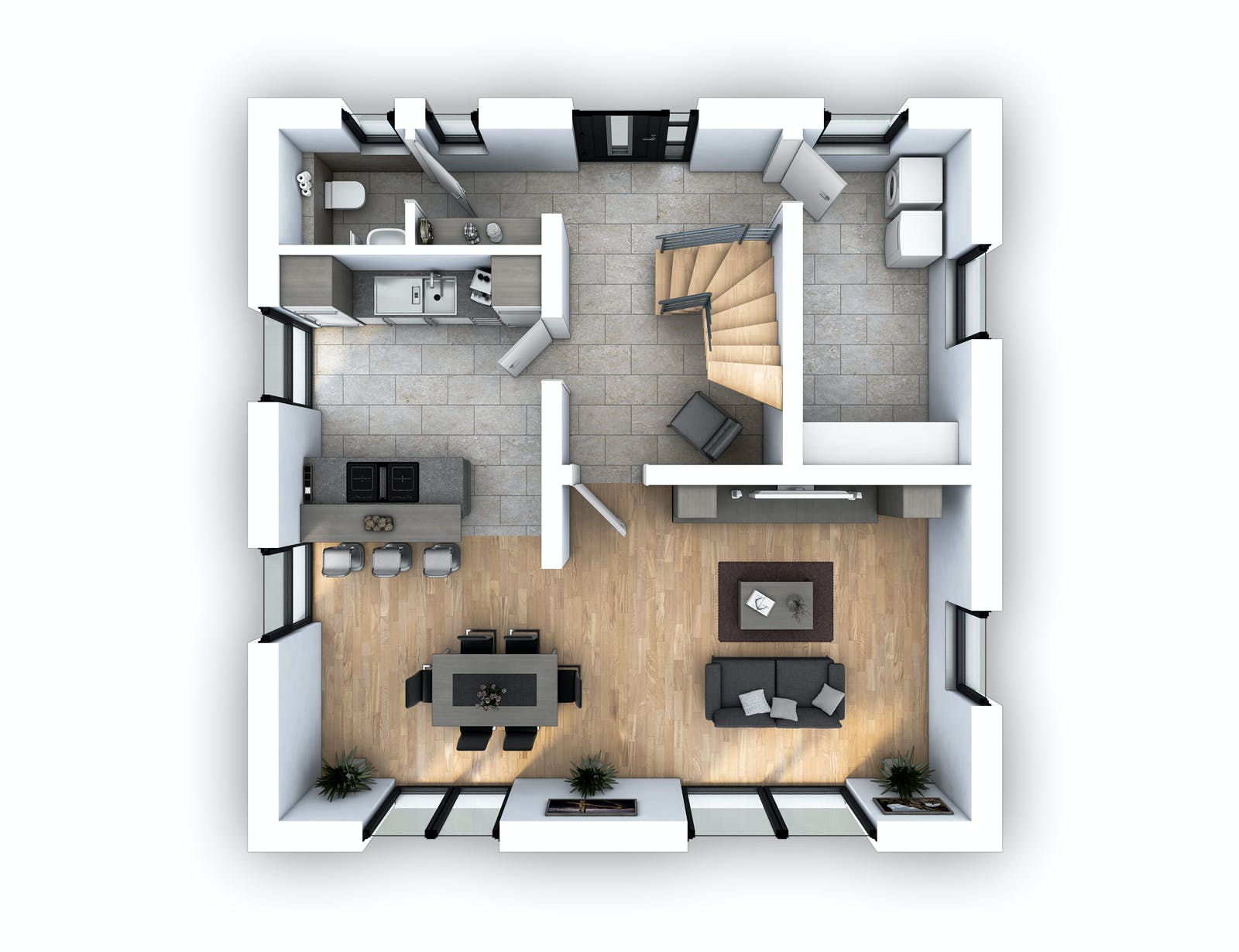 Massivhaus EFH Stadtvilla 124 von hebelHAUS, Stadtvilla Grundriss 1