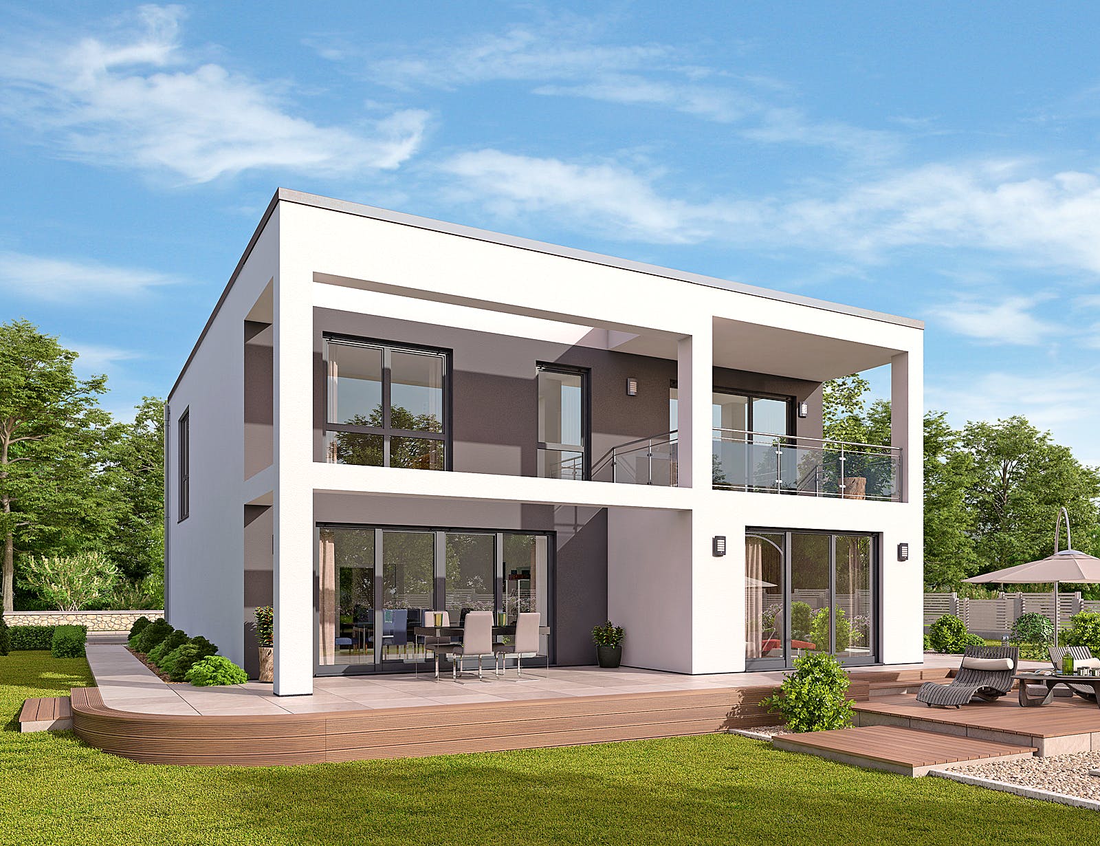 Massivhaus EFH Bauhaus 193 von hebelHAUS, Cubushaus Außenansicht 2
