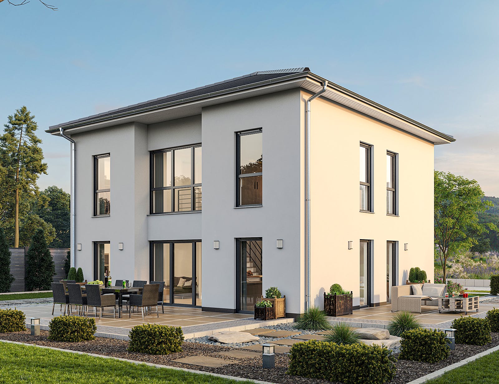 Massivhaus EFH Stadtvilla 149 von hebelHAUS Schlüsselfertig ab 329000€, Stadtvilla Außenansicht 1