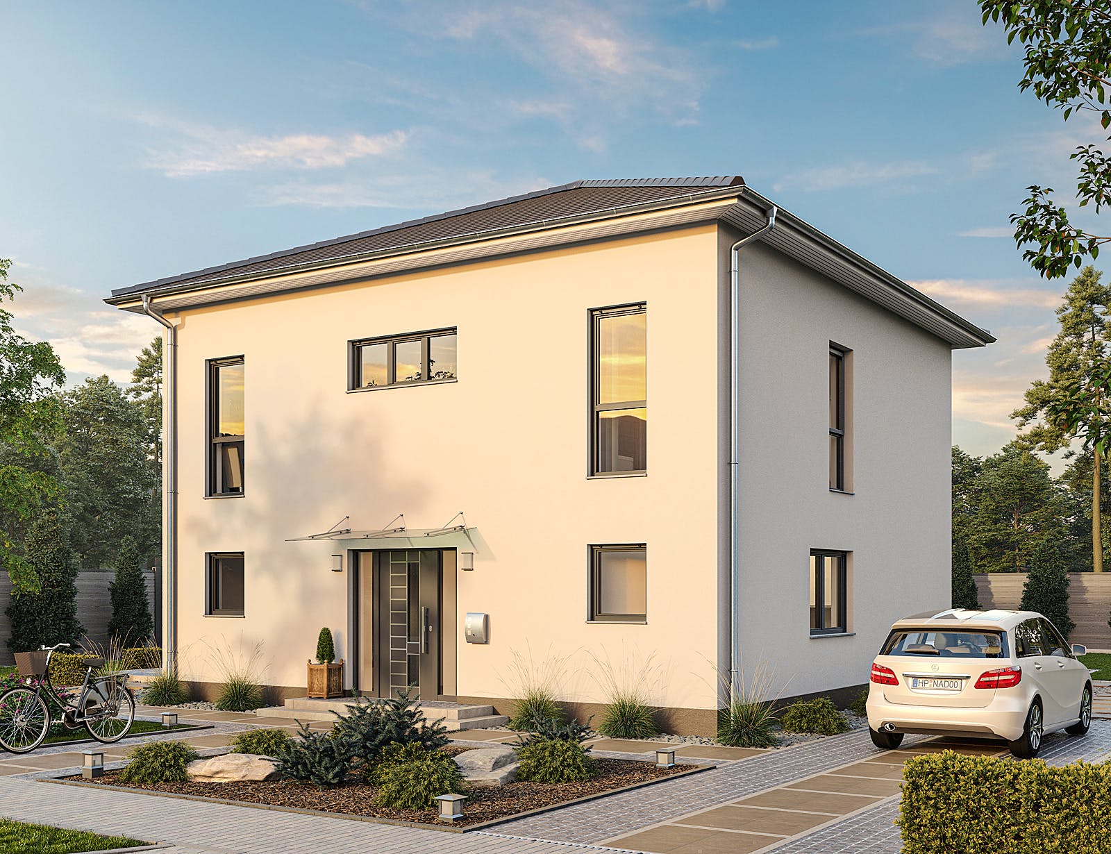 Massivhaus EFH Stadtvilla 149 von hebelHAUS Schlüsselfertig ab 329000€, Stadtvilla Außenansicht 2