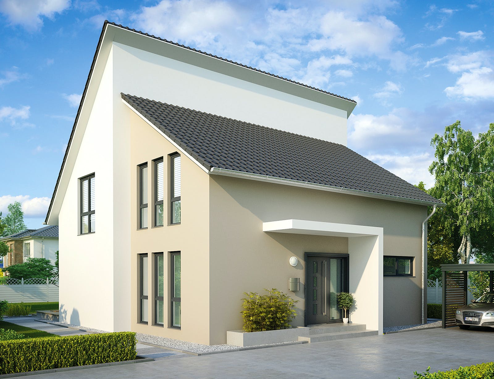 Massivhaus Brüssel von HELMA MASSIVHAUS Schlüsselfertig ab 402650€, Pultdachhaus Außenansicht 2