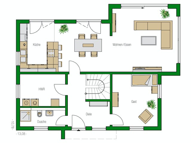 Massivhaus Colmar von HELMA MASSIVHAUS Schlüsselfertig ab 427450€, Satteldach-Klassiker Grundriss 1