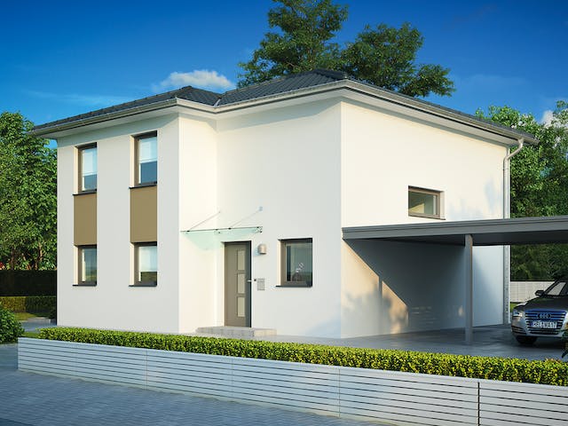Massivhaus Modena von HELMA MASSIVHAUS Schlüsselfertig ab 339400€, Stadtvilla Außenansicht 2