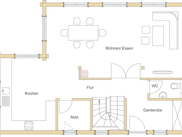Blockhaus B138 Görlitz von Frammelsberger Holzbau, Blockhaus Grundriss 1 Blockhaus B138 Görlitz von Frammelsberger Holzbau, Blockhaus Grundriss 1