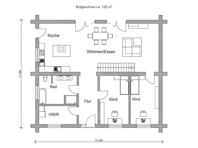 Blockhaus Blockhaus Uckermark von Holzbau Rustikal - Blockhäuser Bausatzhaus ab 243318€, Blockhaus Grundriss 1