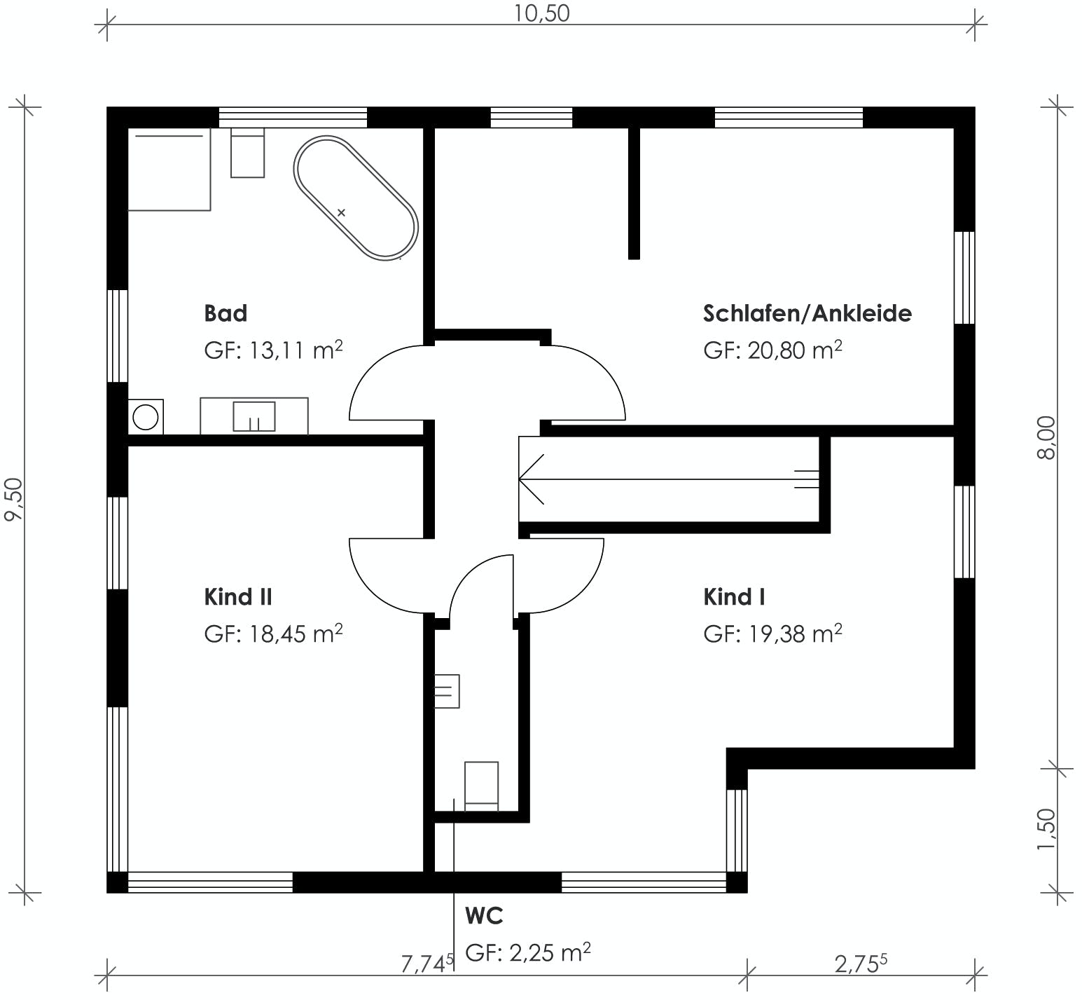 Fertighaus Homestory 188 von Lehner Haus Schlüsselfertig ab 366600€, Satteldach-Klassiker Grundriss 1