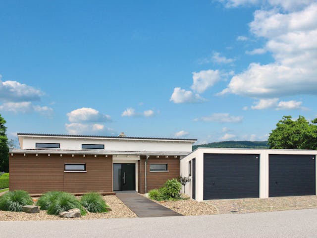 Fertighaus Homestory 196 von LEHNER HAUS Schlüsselfertig ab 314600€, Bungalow Außenansicht 1 Fertighaus Homestory 196 von LEHNER HAUS Schlüsselfertig ab 314600€, Bungalow Außenansicht 1