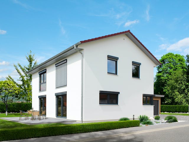 Fertighaus Homestory 203 von Lehner Haus Schlüsselfertig ab 305435€, Satteldach-Klassiker Außenansicht 2
