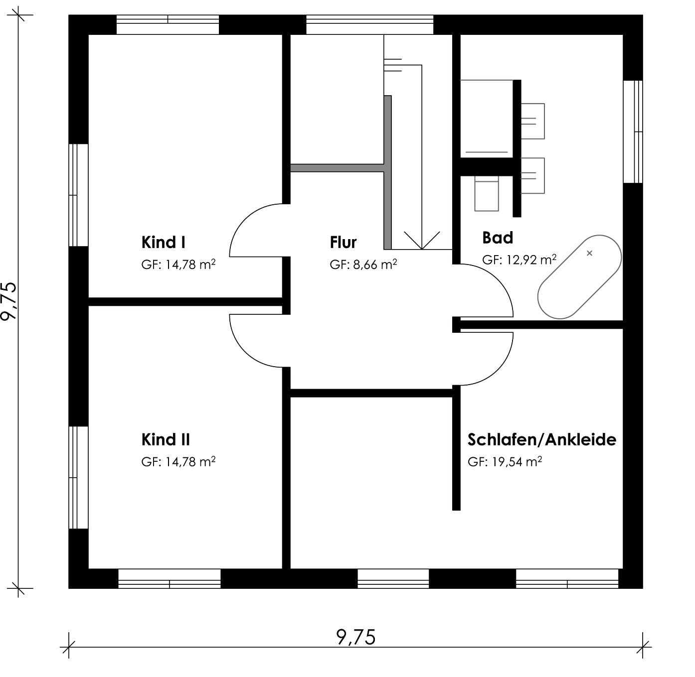 Fertighaus Homestory 309 von Lehner Haus Schlüsselfertig ab 355940€, Stadtvilla Grundriss 1
