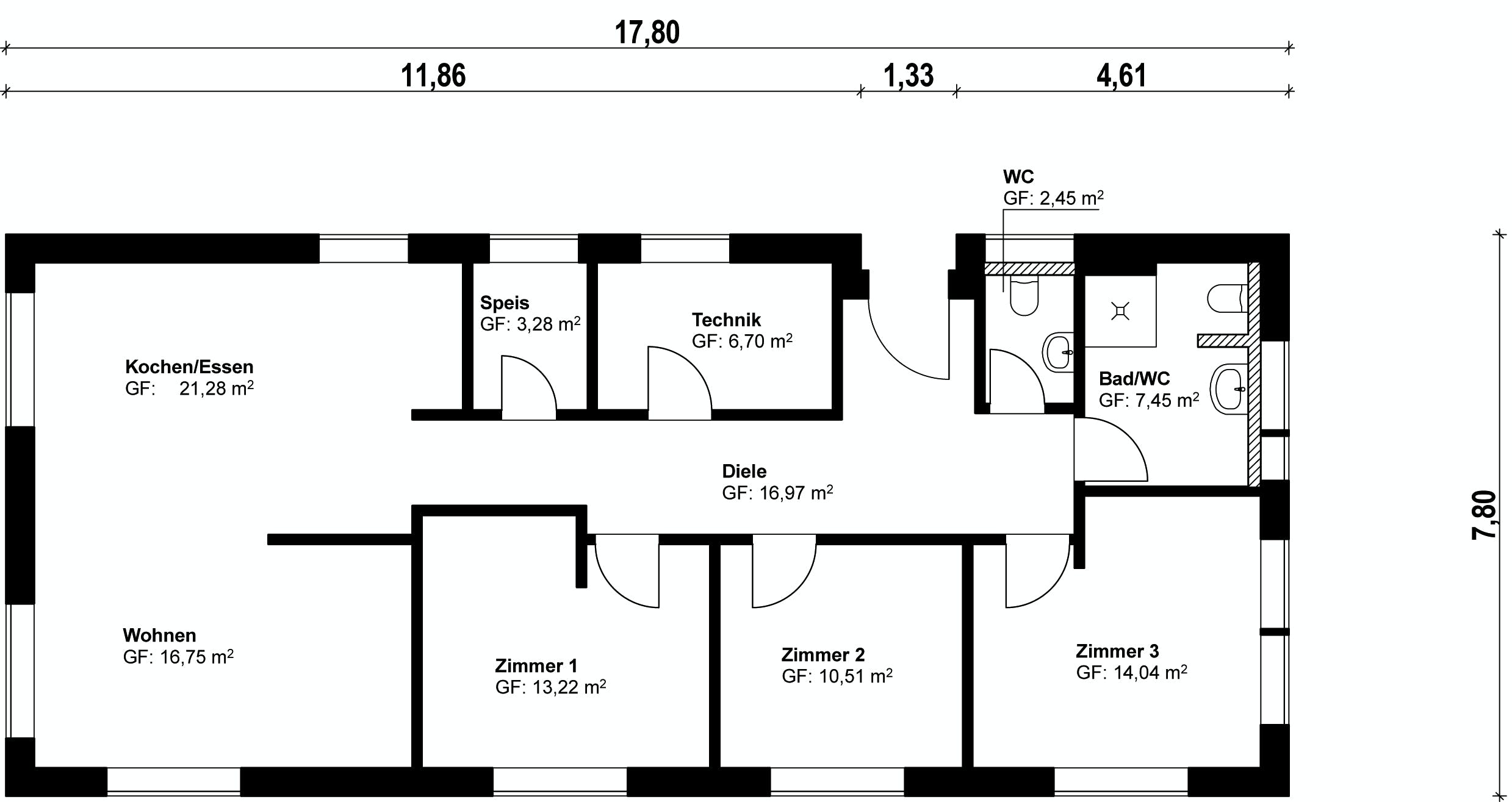Fertighaus Homestory 381 von Lehner Haus, Bungalow Grundriss 1