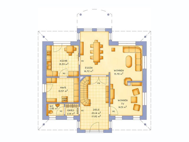 Massivhaus VarioToscana 185 von HSE Massivhaus Schlüsselfertig ab 404540€, Stadtvilla Grundriss 1