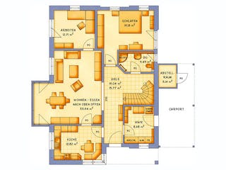 Massivhaus VarioVision 155 von HSE Massivhaus Schlüsselfertig ab 355170€, Pultdachhaus Grundriss 1