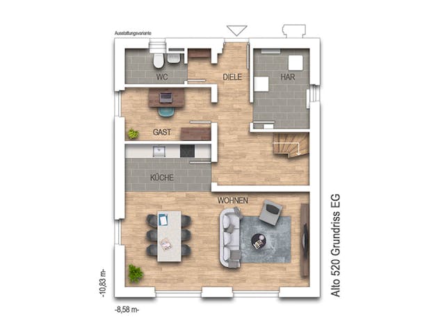 Massivhaus Alto 520 von Heinz von Heiden Zentrale Schlüsselfertig ab 305767€, Satteldach-Klassiker Grundriss 1