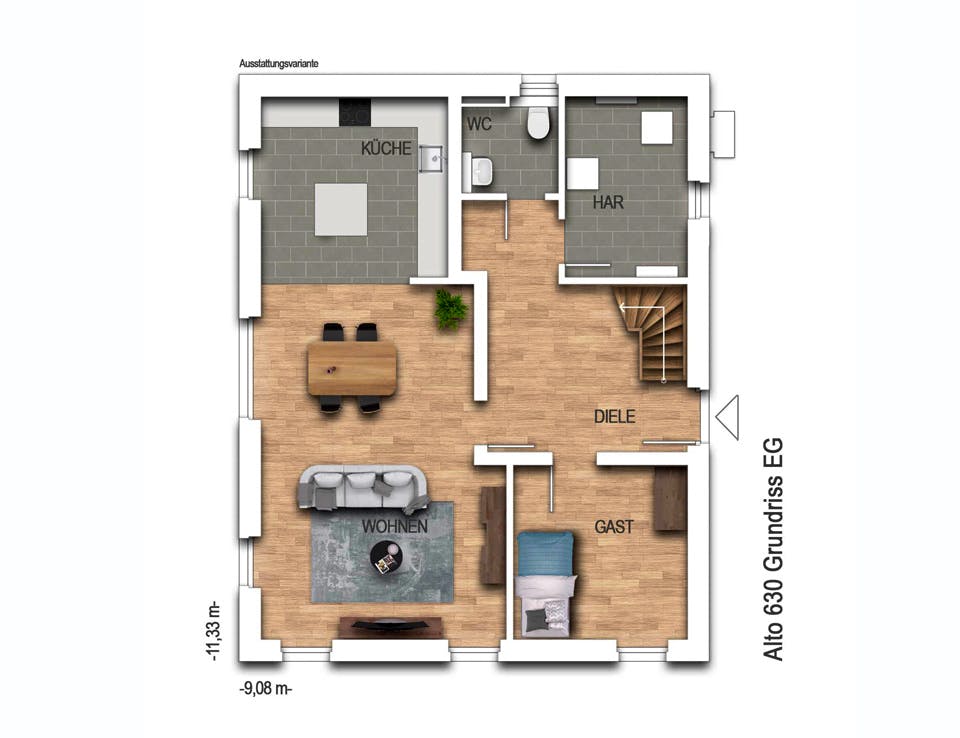 Massivhaus Alto 630 von Heinz von Heiden Schlüsselfertig ab 302651€, Satteldach-Klassiker Grundriss 1