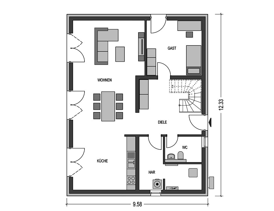 Massivhaus Alto 741 von Heinz von Heiden Schlüsselfertig ab 240056€, Satteldach-Klassiker Grundriss 1