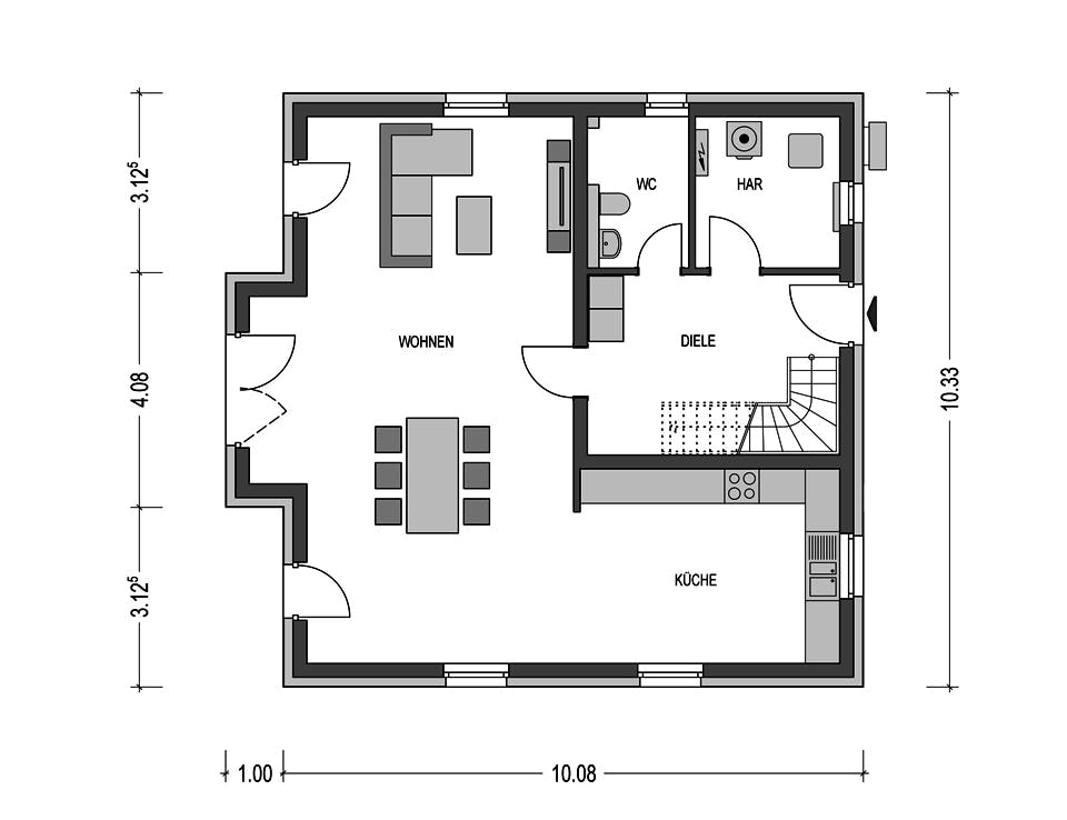 Massivhaus Alto H10 von Heinz von Heiden Schlüsselfertig ab 248432€, Satteldach-Klassiker Grundriss 1
