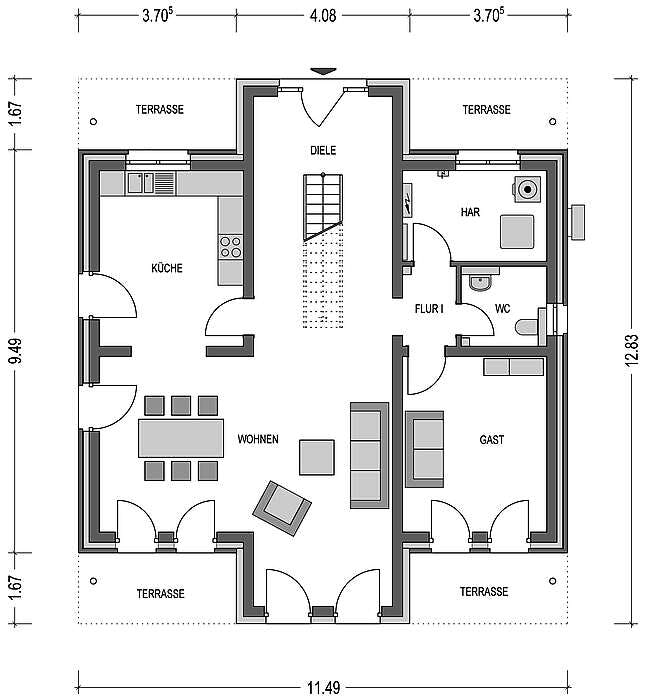 Massivhaus Arcus 180 von Heinz von Heiden Schlüsselfertig ab 476617€, Stadtvilla Grundriss 1