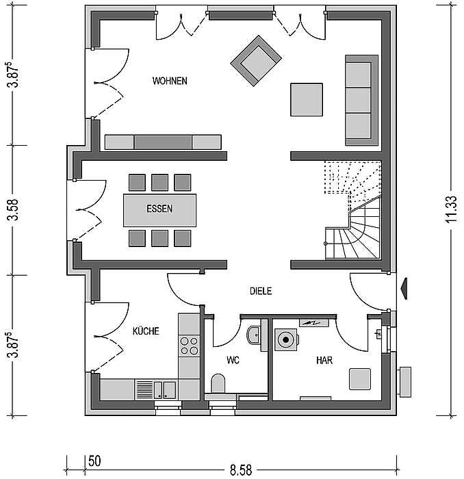 Massivhaus Calvus 530 von Heinz von Heiden Schlüsselfertig ab 336219€, Satteldach-Klassiker Grundriss 1