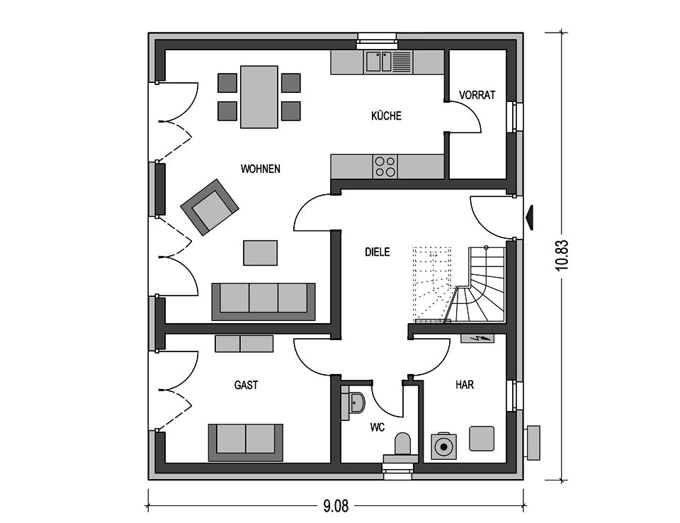 Massivhaus Calvus 620 von Heinz von Heiden Schlüsselfertig ab 321836€, Satteldach-Klassiker Grundriss 1