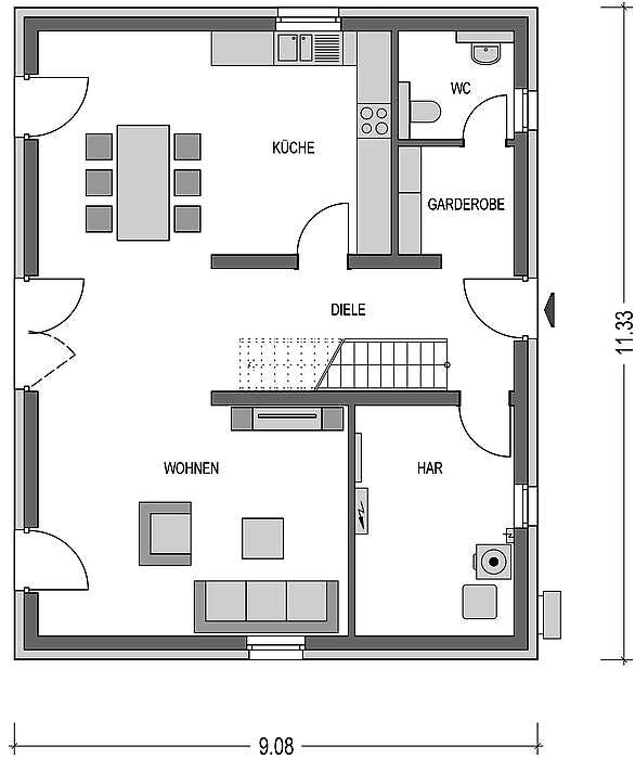 Massivhaus Cirro 631 von Heinz von Heiden Schlüsselfertig ab 344353€, Pultdachhaus Grundriss 1