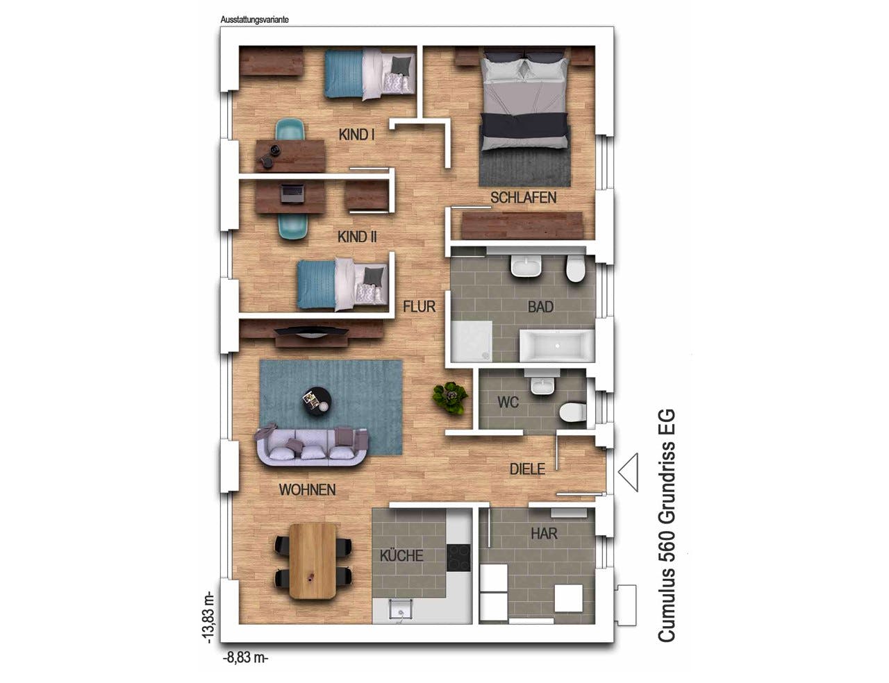 Massivhaus Cumulus 560 von Heinz von Heiden Schlüsselfertig ab 232776€, Bungalow Grundriss 1